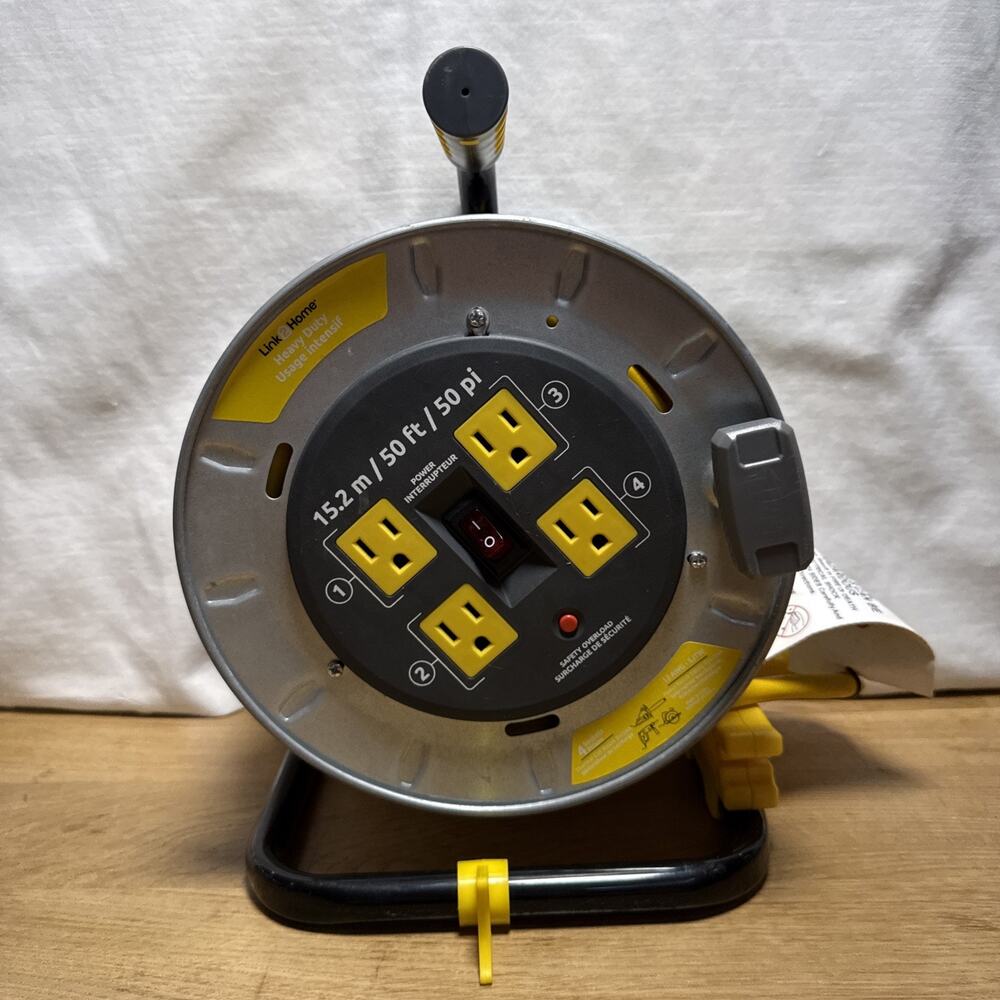 Link2Home EM-CG-500BY Retractable Cord Reel 50ft 12A Open Box Used Once